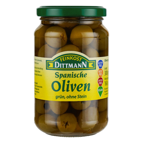 Feinkost Dittmann spanische Oliven grün ohne Stein im Glas 160 g